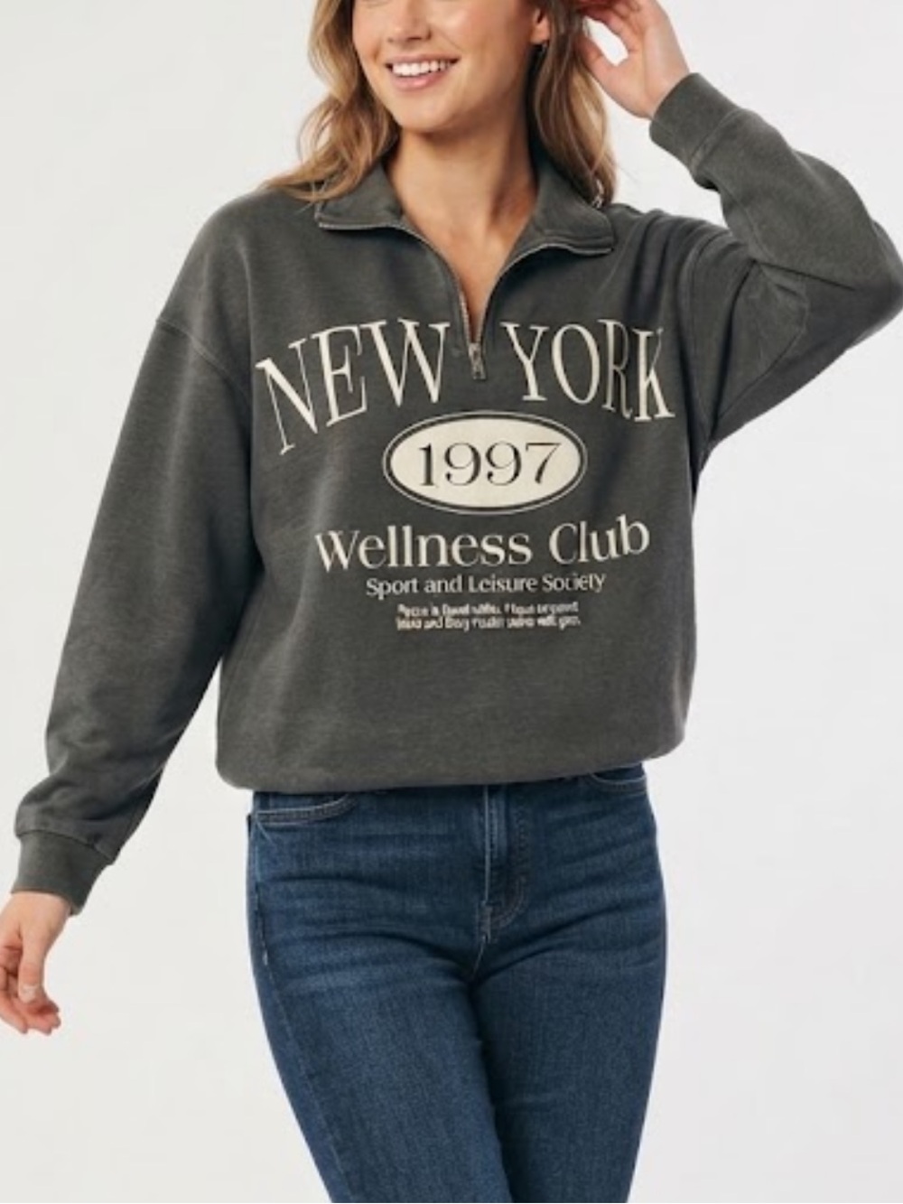 Women’s New York 1997 Wellness Club Half-Zip Sweatshirt - Dark Gray Size Large